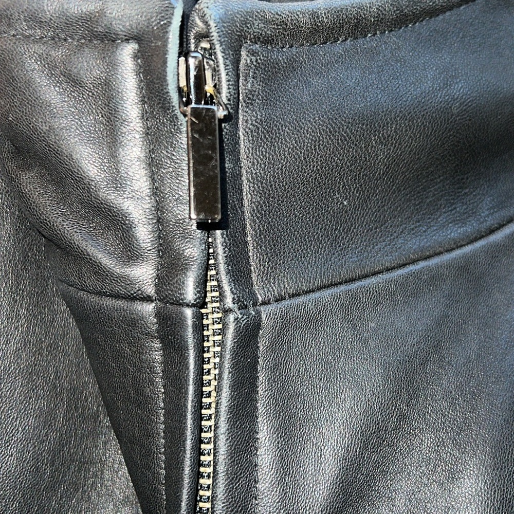 Nine West Women Separates 100% Smooth Black Leather Coat fully lined 2 slit pckt - Picture 5 of 17